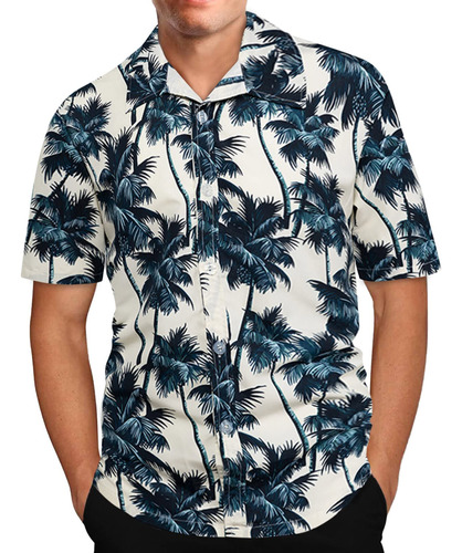 Camisa De Manga Corta Con Solapa Y Estampado Hawaiano Para H