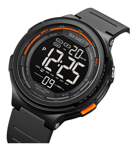 Relógio Redondo Preto 47mm Digital Cronômetro Alarme Oferta 