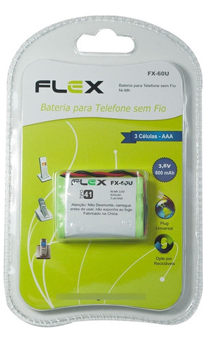 Bateria Para Telefone Sem Fio 3,6v 600mah Aaa Flex Fx60u