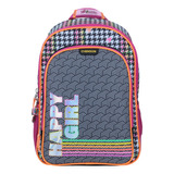 Mochila Grande Escolar Chenson Happy Girl Porta Tablet Arcoiris Hg65098-3 Coleccion Neony Color Negro