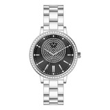 Reloj De Mujer V1969 Italia Plateado Negro Con Cristales