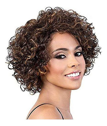 Peluca Corta De Cabello Humano Rizado, Udu Ombre Color Mezcl