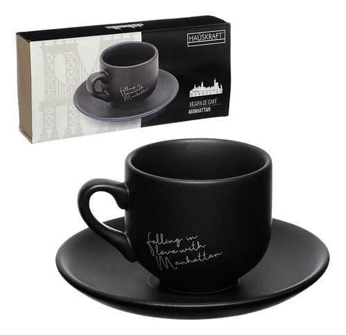 Jogo De Xícaras E Pires Café Em Porcelana Preta 90ml