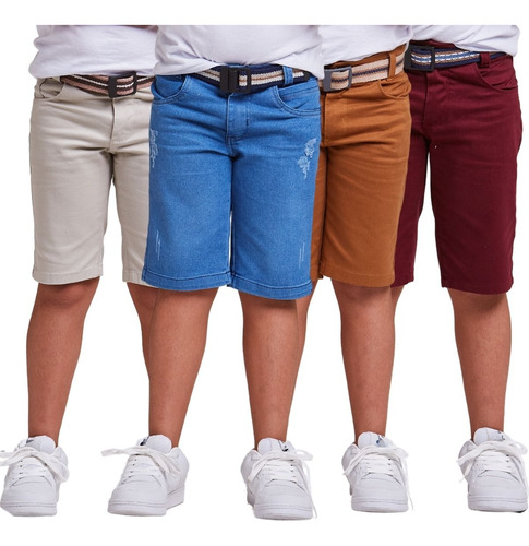 Kit 4 Bermuda Jeans Infantil Menino 2 4 6 8 10 12 14 16 Anos