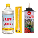 Kit Óleo Life Oil 1 Litro Lamparinas + 1 Tocheiro + 2 Pavio