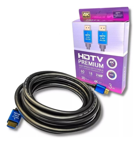 Cable Hdmi 3 Metros V2.0 Real 4k 3d Dorado Ethernet Amitosa7