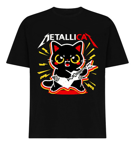 Polera Unisex Metallica - Gato Estampada En Dtf Cod 004