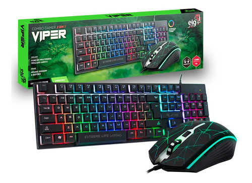 Kit Gamer ELG Teclado Rgb + Mouse 3200dpi Viper