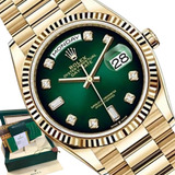 Relógio Feminino Rolex Daydate Verde Com Caixa E Manual