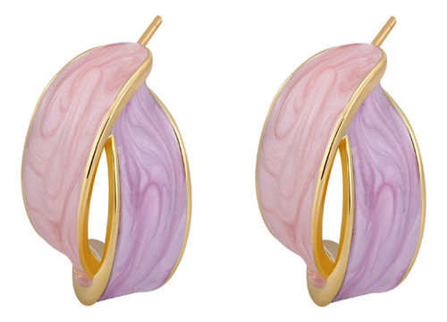 Aretes Oro 14k Lam Morado Rosa Entrelazados Fiesta Elegante 