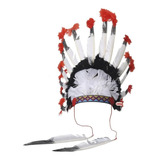 Corona De Plumas Indio Cacique Village People Tiara Vincha Color Blanca