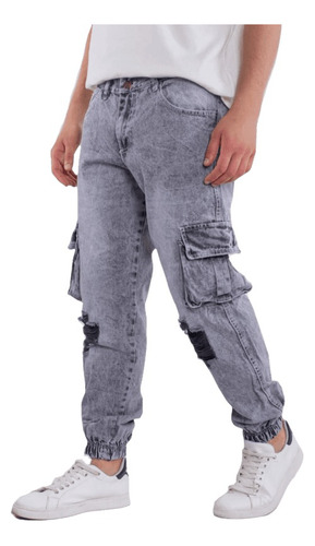 Jogger Jean Mom Hombre Pantalon Recto Mom Cargo Tela Rigida 