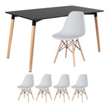 Conjunto Jantar Eames Mesa 140 X80  Cm 4 Lugares Cadeiras Cor Mesa Preto Com Cadeiras Cinza Claro