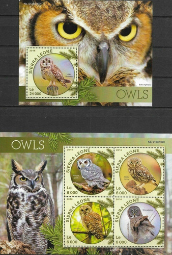 2016 Fauna- Aves Búhos - Sierra Leona (2 Bloques) Mint