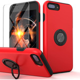 Funda Para iPhone 7 + / 8 + Roja Con Protector Y Anillo