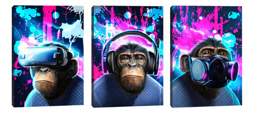 Quadro Decorativo Ilustração De Chimpanzés Tecnológicos