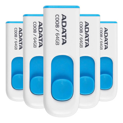 Kit 5 Memoria Usb 64gb Adata C008 2.0 Ac008-64g-rwe - Blanco Con Azul - Lisa | Envío gratis