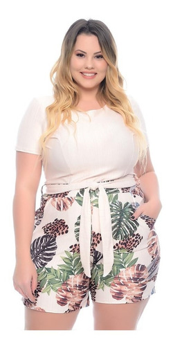 Conjunto Plus Size Blusa E Short Estampado Folhagem Ref: 105