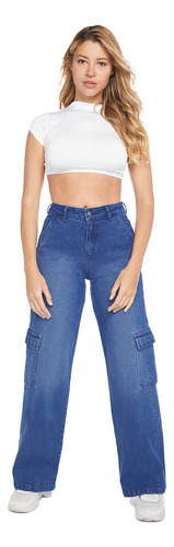 Jeans Mujer Paradise Wide Leg Cargo Azul 1875