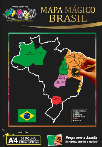 Mapa Magico Brasil Off Paper Atividade Escolar Raspar Papel