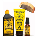 Barba Forte Danger Condicionador + Balm + Óleo 30ml + Pente!