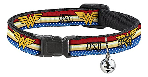 Collar Gato Desprendible Wonder Woman Rayas Estrellas Rojo