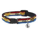 Collar Gato Desprendible Wonder Woman Rayas Estrellas Rojo