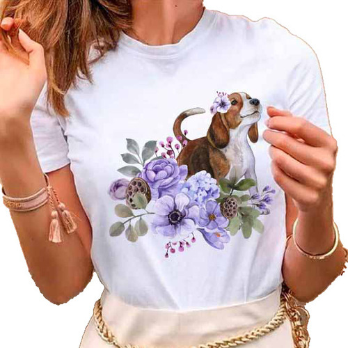 Remera Dama Mujer Street Mascota Con Flores Perro Perrito 16