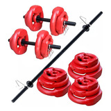 Barra + 2 Mancuernas + 24 Kg En Discos Con Manija Kit Set