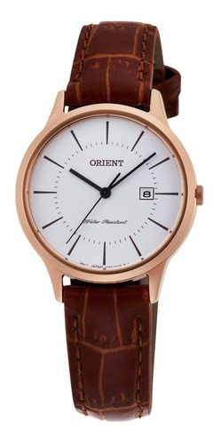 Reloj Orient Pila De Vestir Malla De Cuero Marrón Rfqa0001s