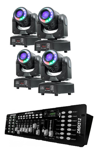 4x Moving Head Spot Led 60w 8 Cores 8 Desenhos E Fita + Mesa