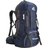 Mochila Azul Camping Impermeable 60l + Tapa Lluvia