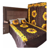 Colcha Matrimonial Girasoles Incluye 2 Cojines Y Cortinas