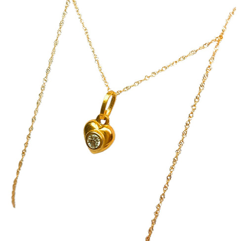 Conjunto Dije Corazon Oro C/piedra 18k Cadena Mujer 15 Años