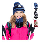 3en1 Gorro Tejido Bufanda Cuello Invierno Para Frío Mujer