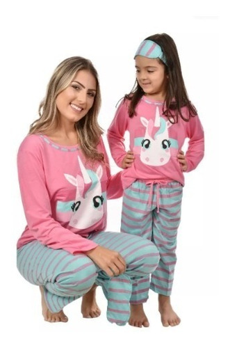 Pijama Mãe E Filha Unicórnio Com Tapa Olho Conforto Oferta!