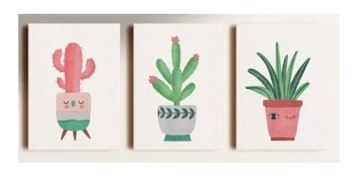 Quadros Decorativos 3 Peças Mdf 30x40 Nog Cactus Planta Sala