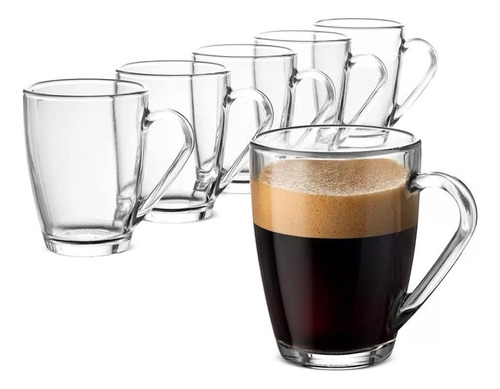 Set 6 Tazas Mug 300ml Vasos De Vidrio Para Té Café Utensilio