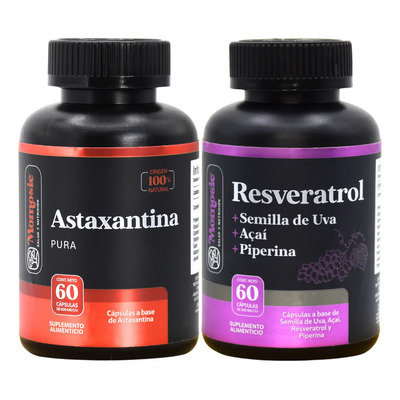 Kit Astaxantina + Resveratrol con Semilla de Uva | Suplemento Antioxidante Natural | 2 Frascos | Cápsulas Vegetales Sin Aditivos | Apoyo Nutricional Diario | Kukamonga Momosie | Meses sin interés