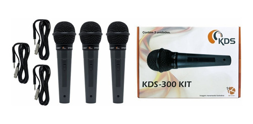 Kit 3 Microfone Profissional Dinâmico Com Fio Kds-300 Kadosh