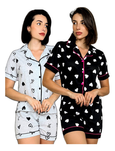 Kit 2 Pijamas Feminino Adulto Americano Curto Malha Gestante