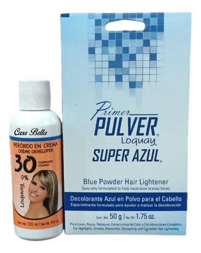 Polvo Decolorante Primer Pulver Azul Loquay+ Peroxido 30 Vol