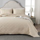 Qucover Beige Quilt Queen, 3 Piezas De Microfibra Suave 3d U