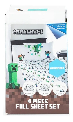 Juego Completo De Sábanas De 4pzs Minecraft Color Blanco Diseño De La Tela Gráficos