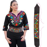 Cuitáxi Cinturón Mexicano Bordado Tradicional Para Mujer Aju