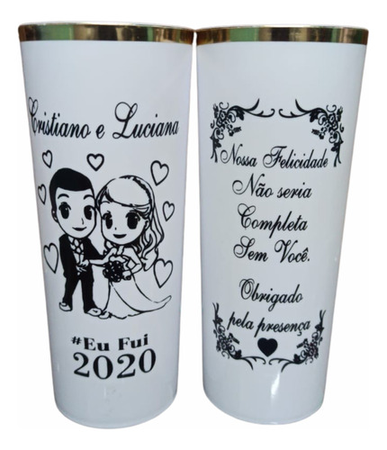 100 Copo Long Drink 350ml Personalizados Com Borda Dourada