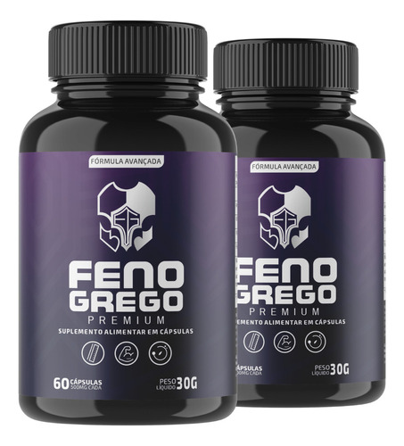 100% Feno Grego 450mg, Arginina, Vit B6, B12 Capsulas Premium Puro Kit 2 Potes 120 Caps