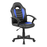 Cadeira Gamer Infantil Pelegrin Pel-9353 Preta E Azul Com Estofado De Couro P.u.