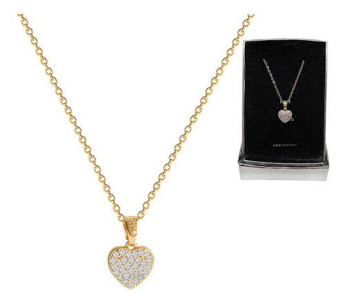 Collar Corazón Strass Baño Oro 18k Con Estuche Regalo