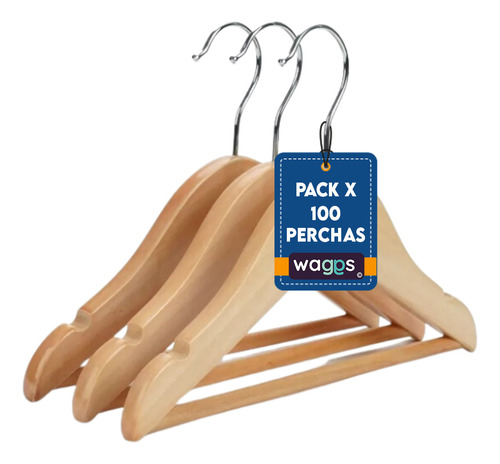 Pack 100 Perchas Niños Infantiles Barnizadas Madera Lustrada